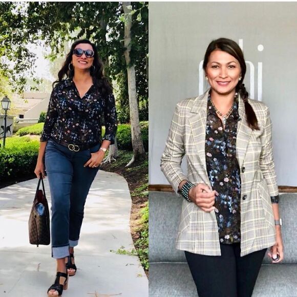 👚Cabi Floret Black Floral Ruffle Collar Button Long Sleeve Blouse Sz Small NWOT - Picture 8 of 10